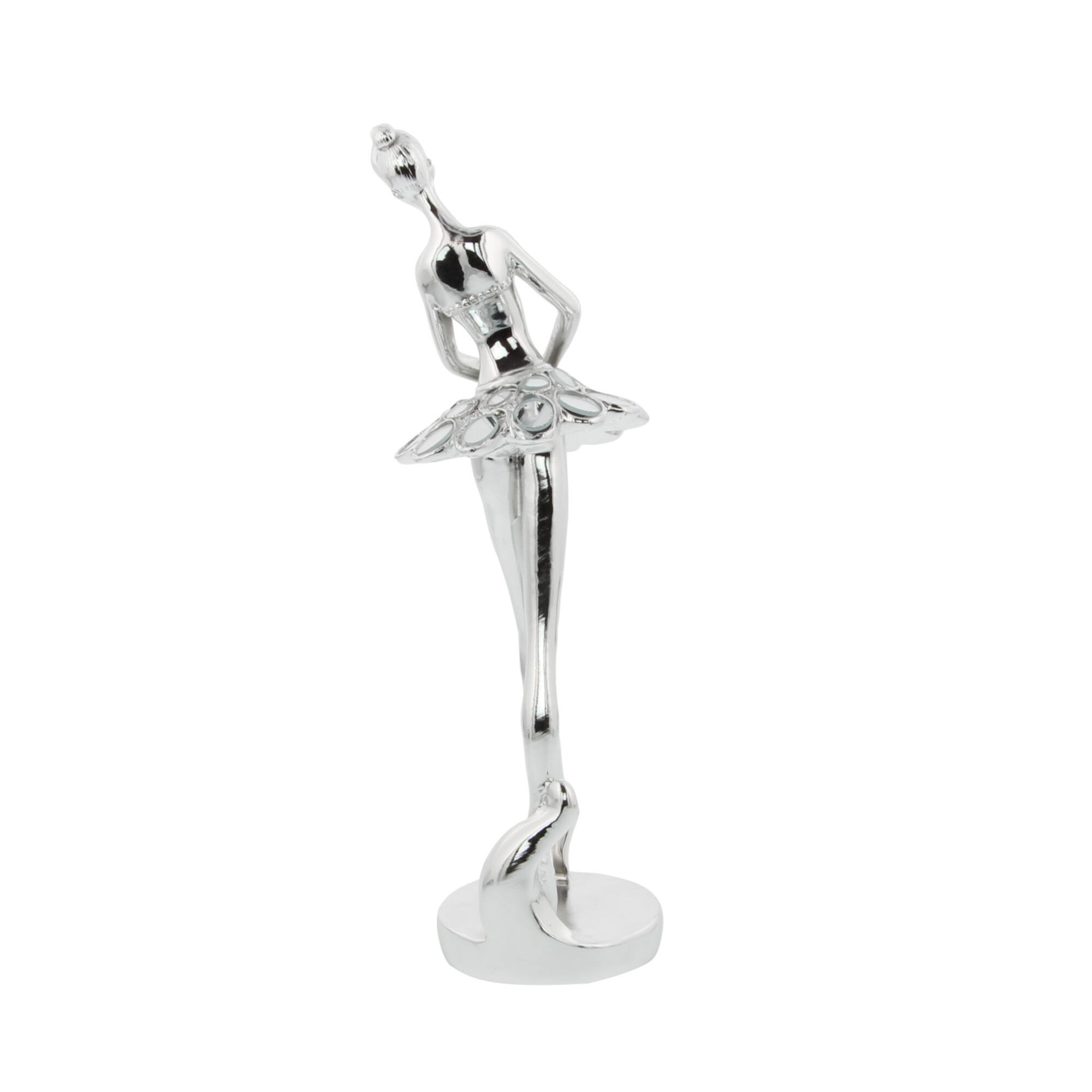 Set of 3 Silver Polystone Modern Dancer Sculpture, 14", 14", 12"